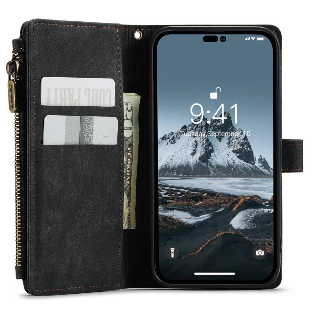 Custodie a portafoglio Zipper iPhone 14 Pro Nero