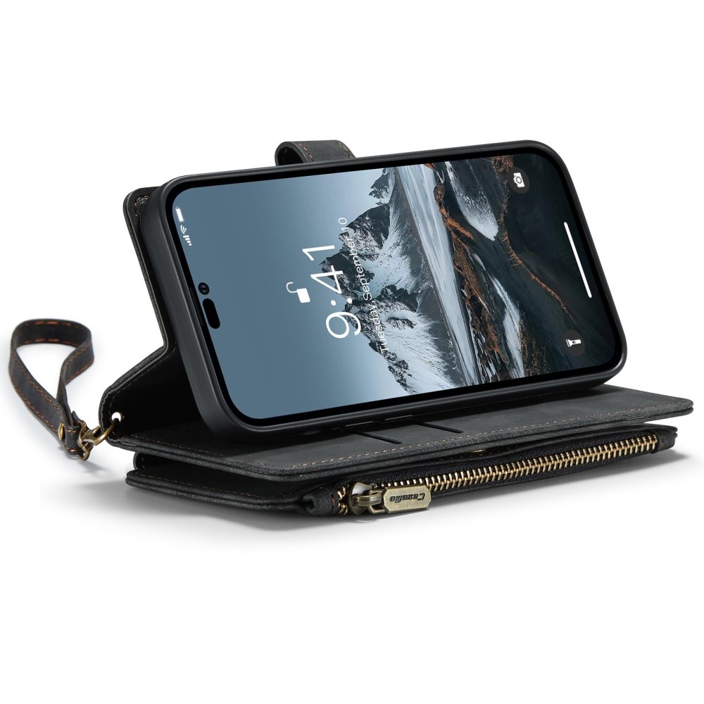 Custodie a portafoglio Zipper iPhone 14 Pro Nero