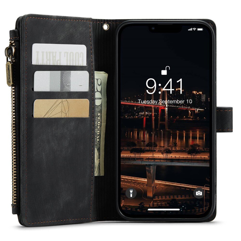Custodie a portafoglio Zipper Apple iPhone 14 Plus Nero