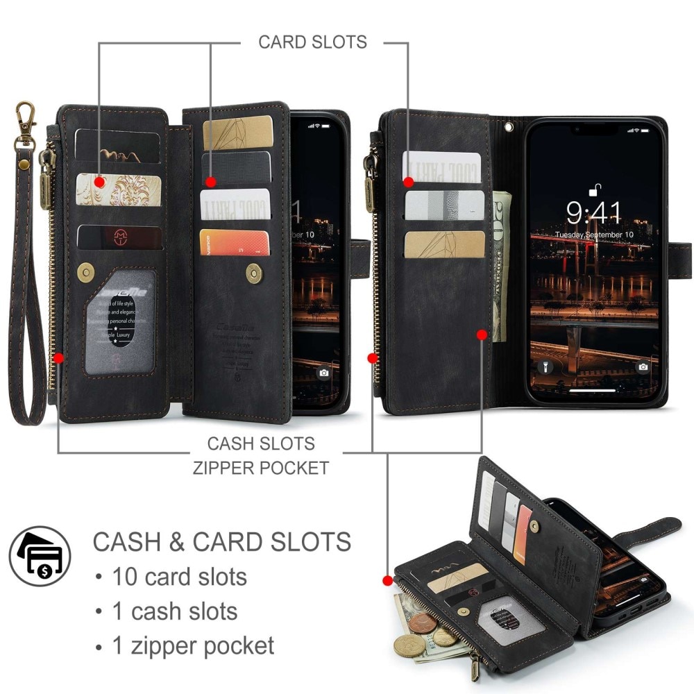 Custodie a portafoglio Zipper Apple iPhone 14 Plus Nero