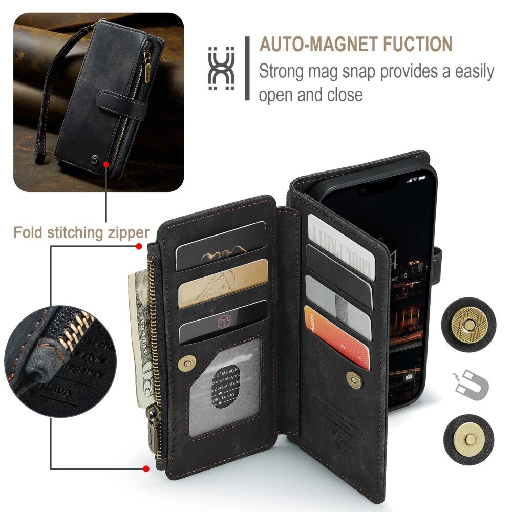 Custodie a portafoglio Zipper Apple iPhone 14 Plus Nero