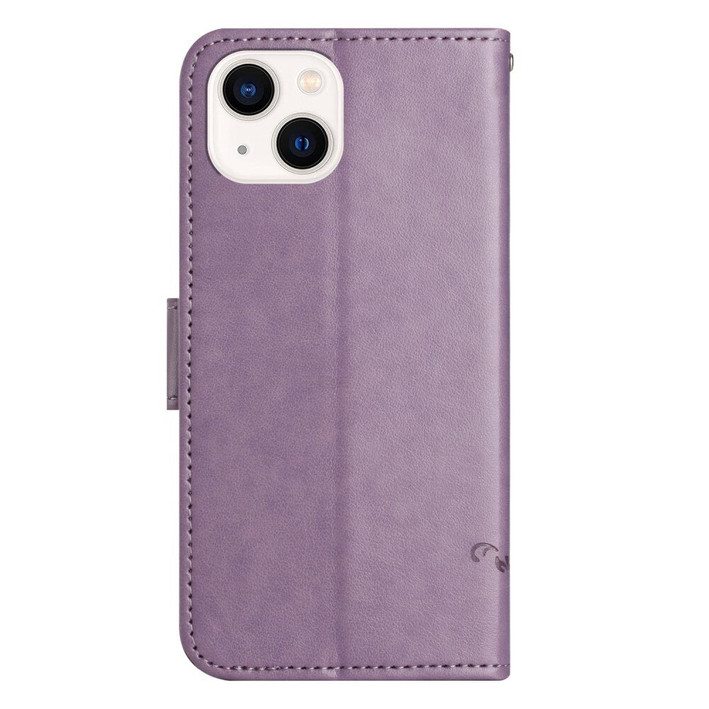 Custodia in pelle a farfalle per iPhone 14, viola