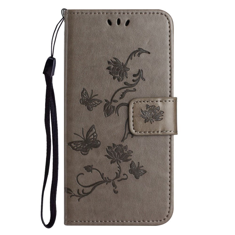 Custodia in pelle a farfalle per iPhone 14, Grigio