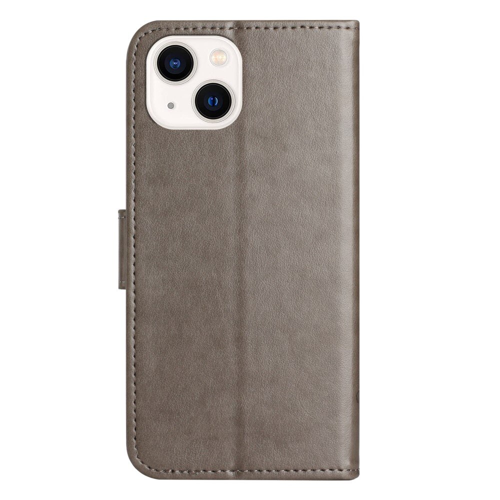 Custodia in pelle a farfalle per iPhone 14, Grigio