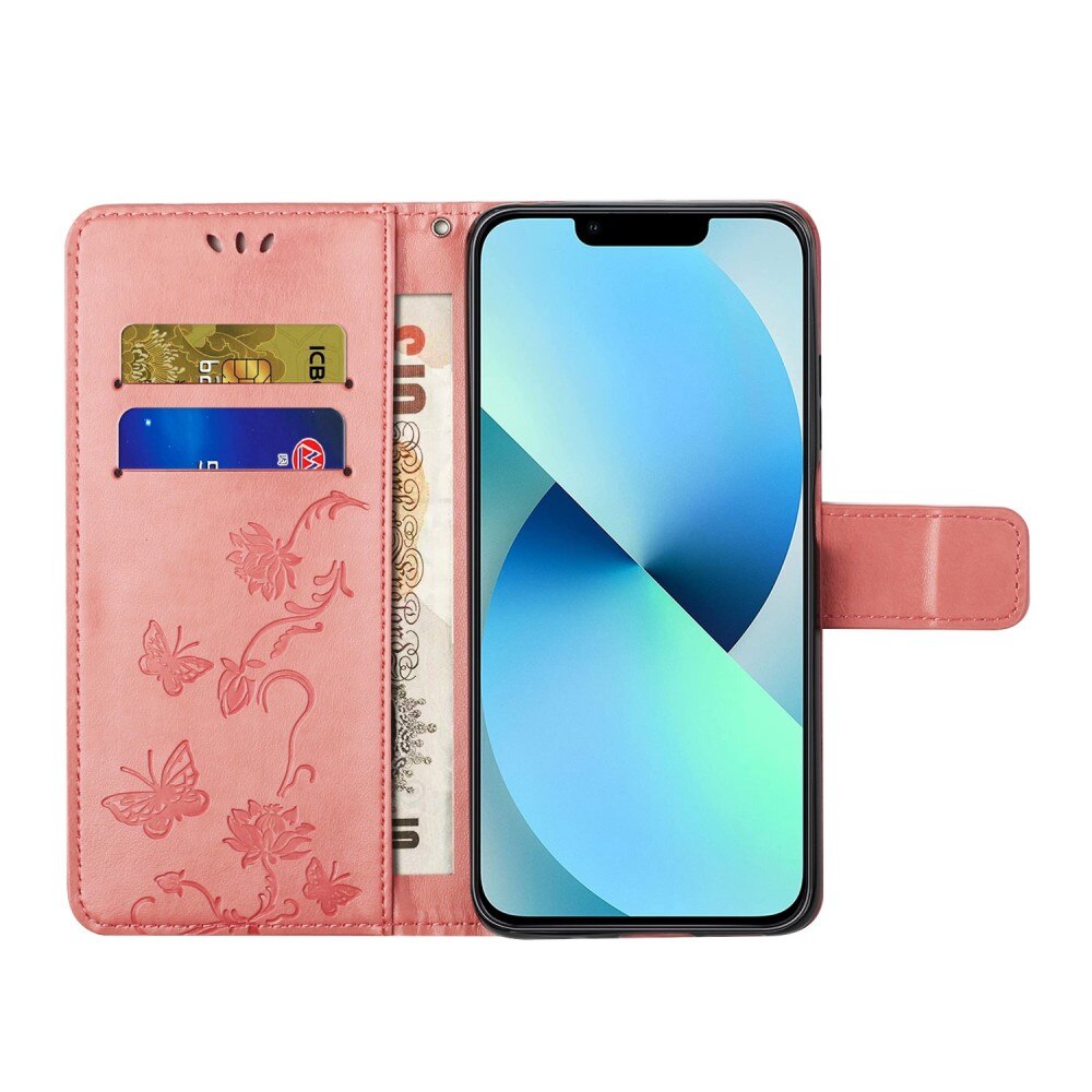 Custodia in pelle a farfalle per Apple iPhone 14, Rosa