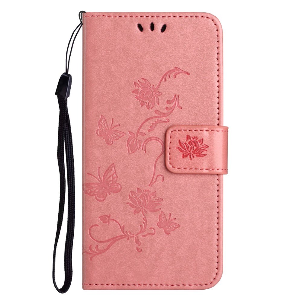 Custodia in pelle a farfalle per iPhone 14, rosa