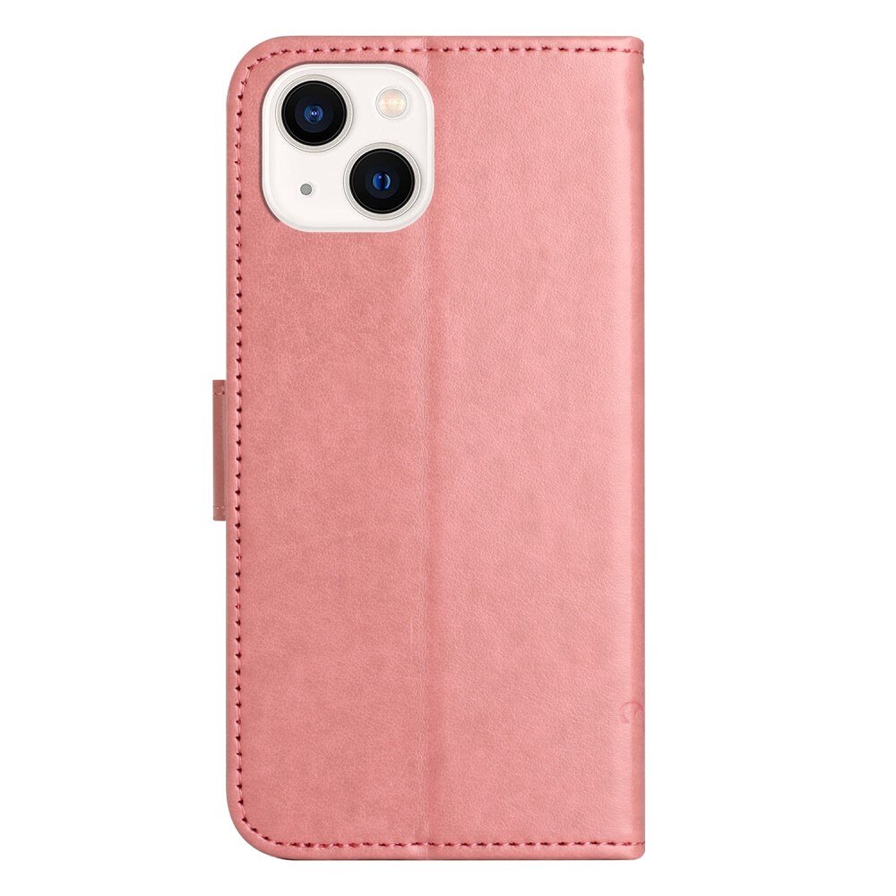 Custodia in pelle a farfalle per iPhone 14, rosa