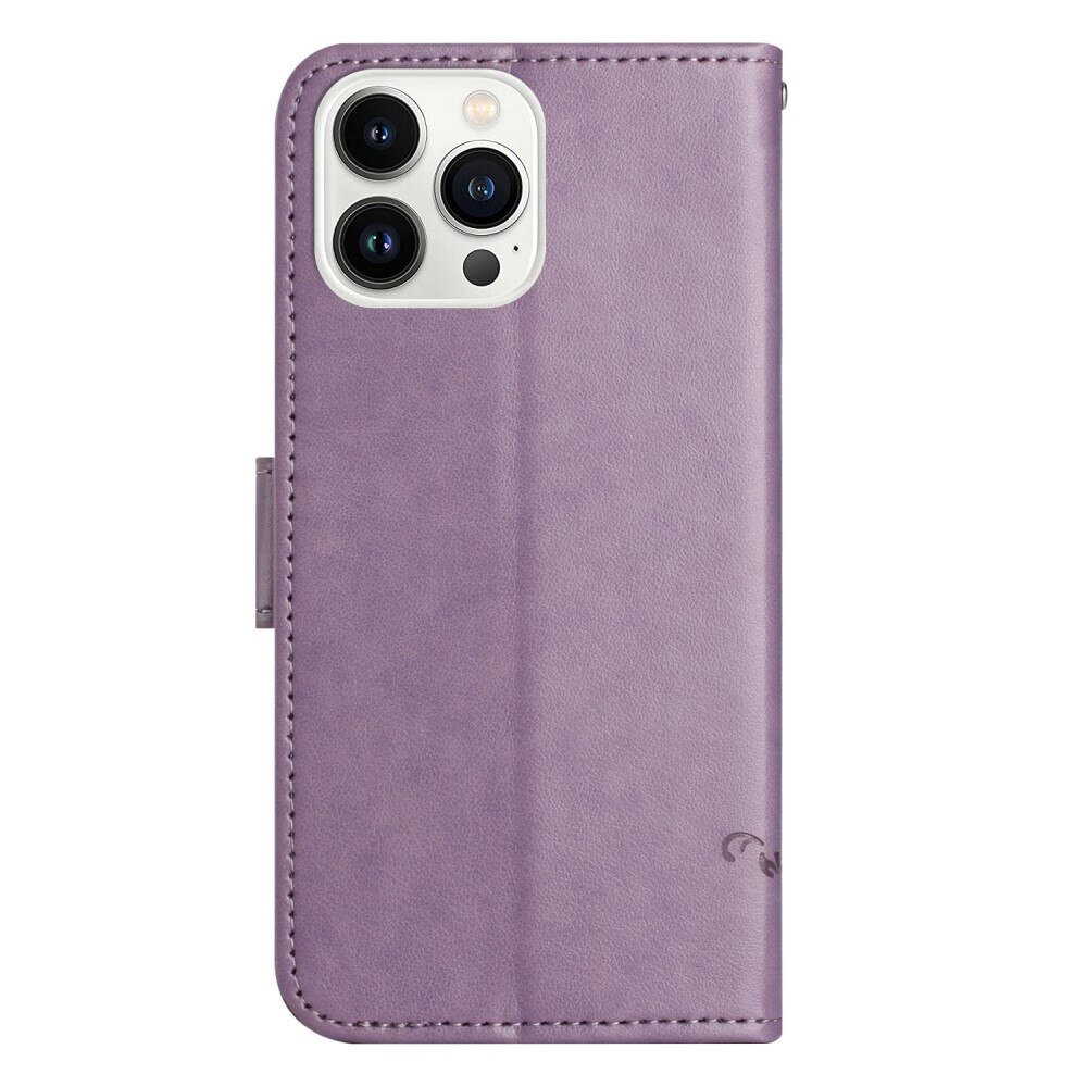 Custodia in pelle a farfalle per iPhone 14 Pro, viola