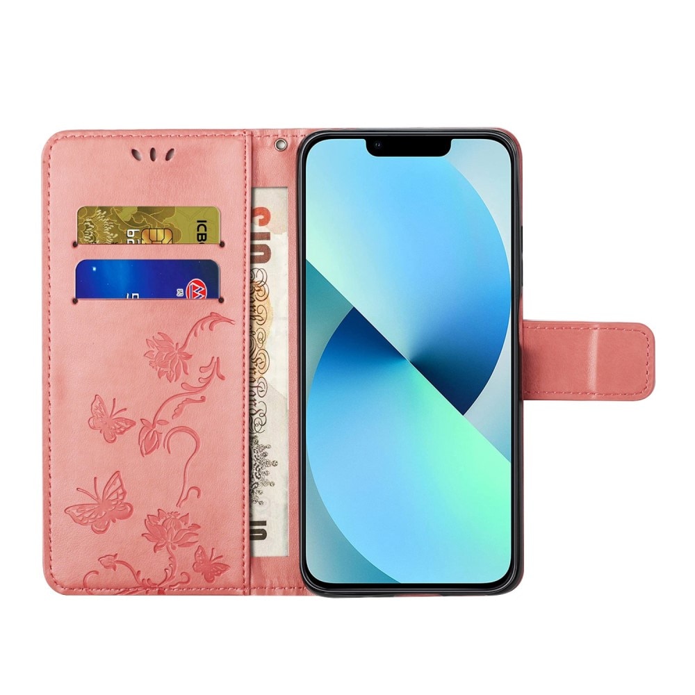 Custodia in pelle a farfalle per Apple iPhone 14 Pro, Rosa