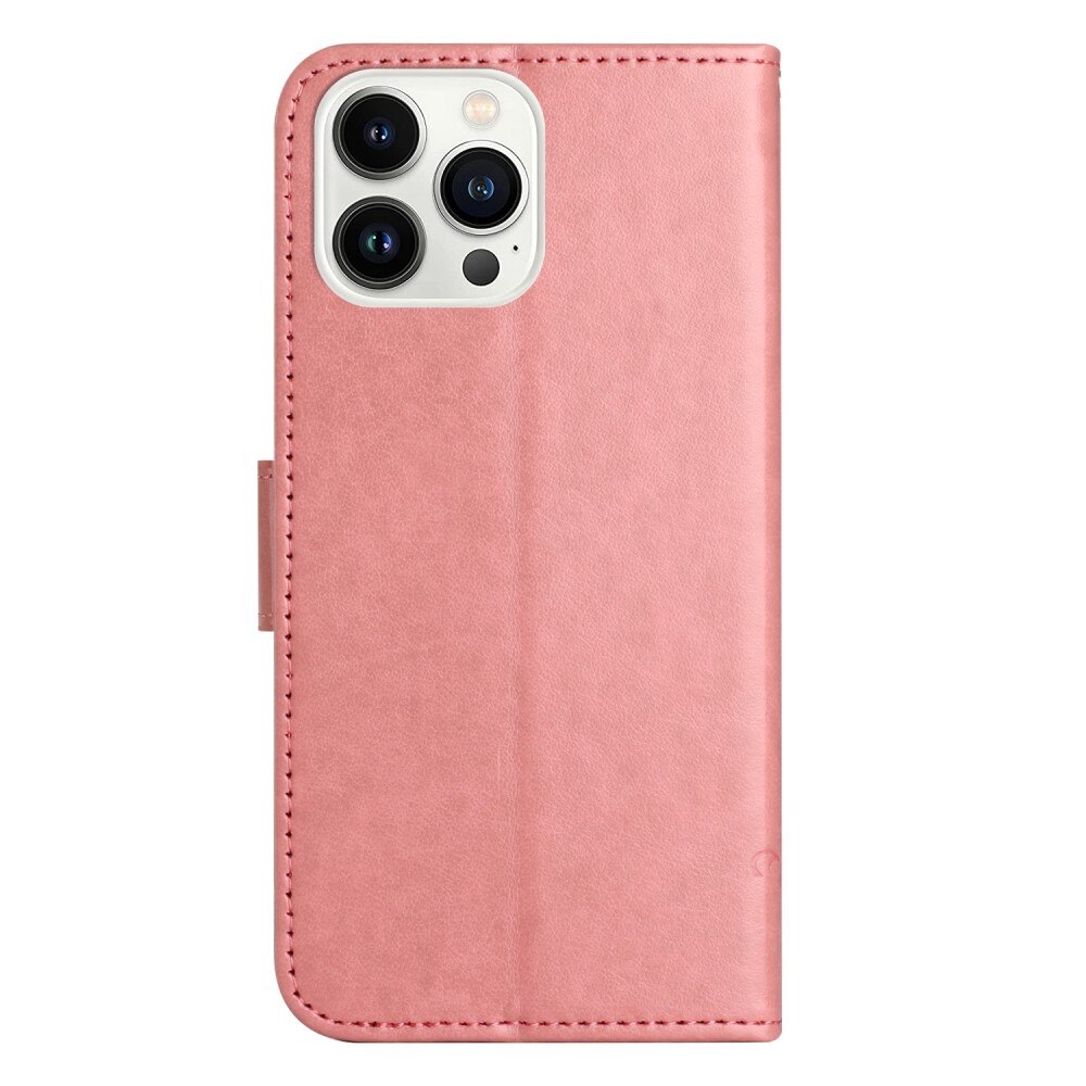 Custodia in pelle a farfalle per Apple iPhone 14 Pro, Rosa