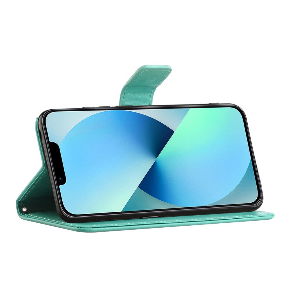 Custodia in pelle a farfalle per iPhone 14 Plus, Verde