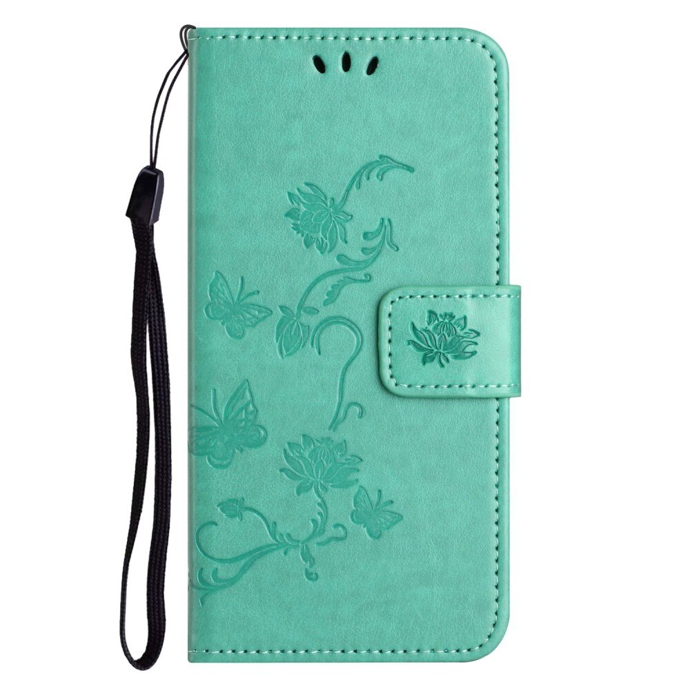 Custodia in pelle a farfalle per iPhone 14 Plus, Verde