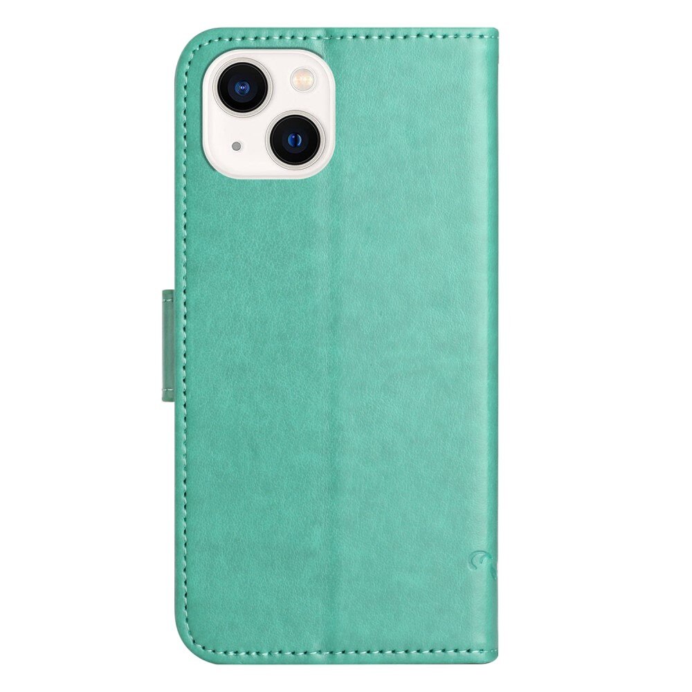 Custodia in pelle a farfalle per iPhone 14 Plus, Verde