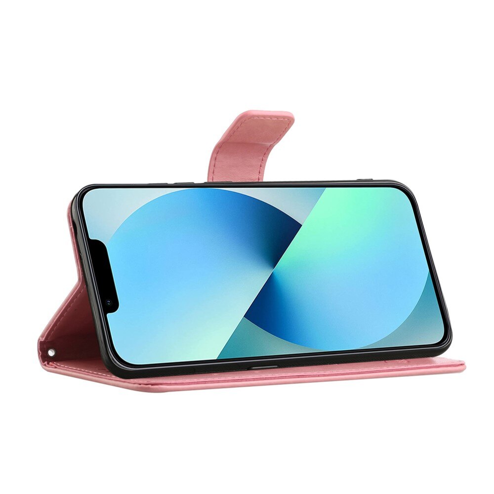 Custodia in pelle a farfalle per iPhone 14 Plus, Rosa
