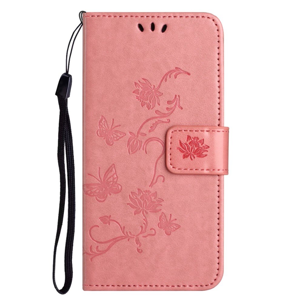 Custodia in pelle a farfalle per iPhone 14 Plus, Rosa