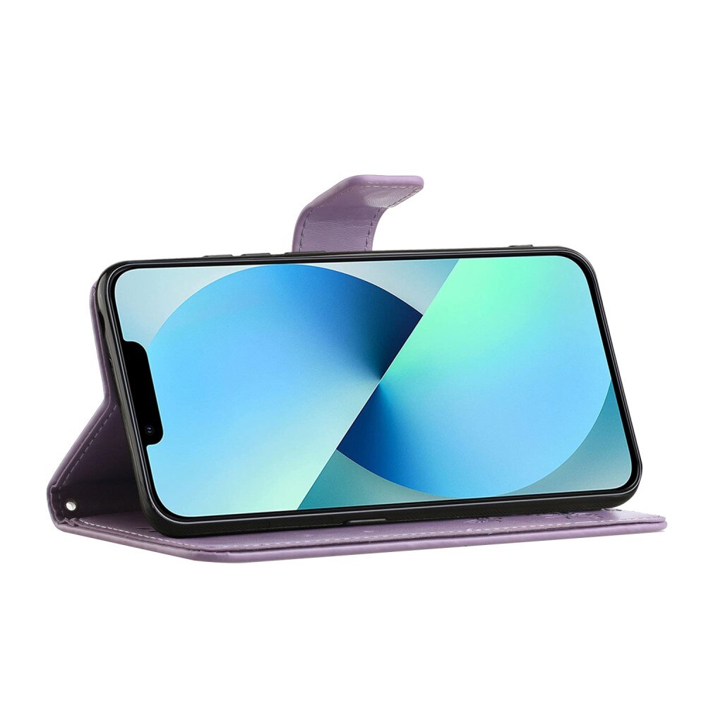 Custodia in pelle a farfalle per iPhone 14 Plus, Viola