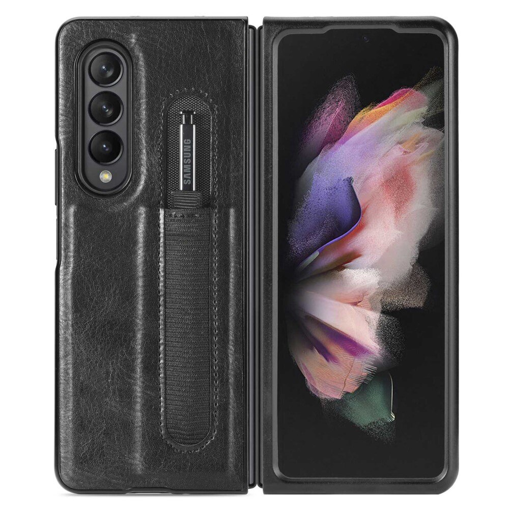 Cover in pelle con portapenne S-pen Samsung Galaxy Z Fold 4 Nero