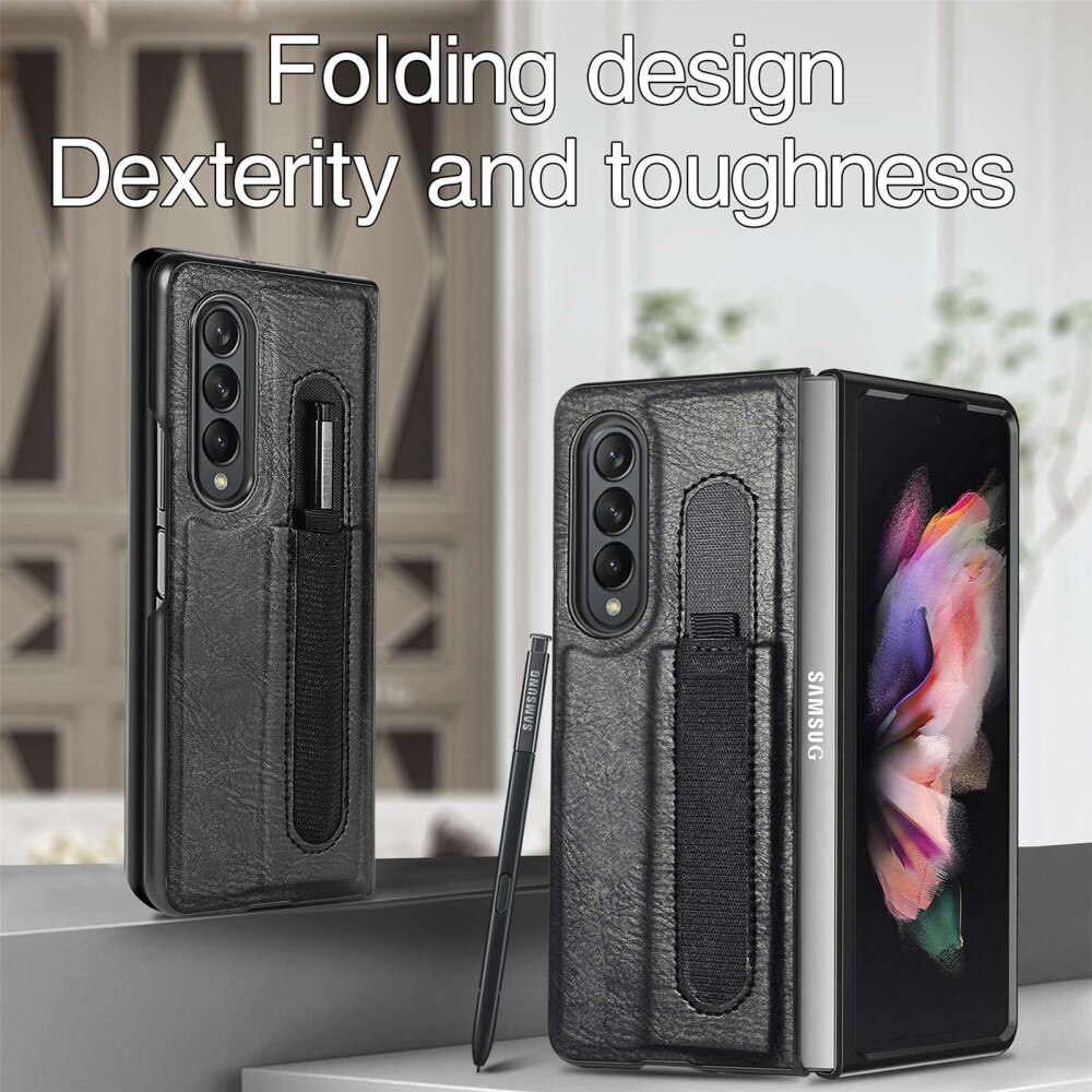 Cover in pelle con portapenne S-pen Samsung Galaxy Z Fold 4 Nero