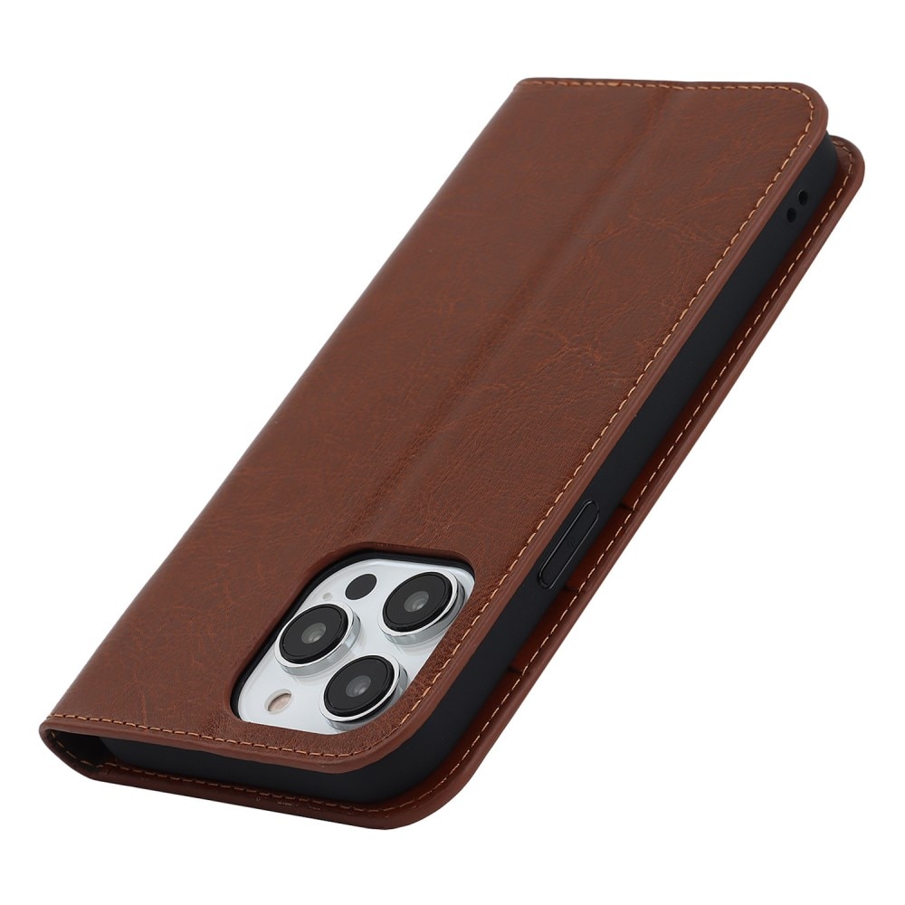 Cover Portafoglio in vera pelle iPhone 14 Pro marrone