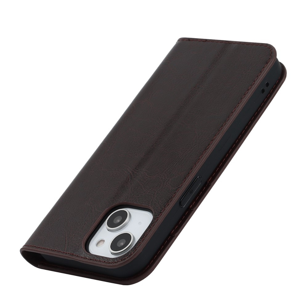 Cover Portafoglio in vera pelle iPhone 14 marrone scuro