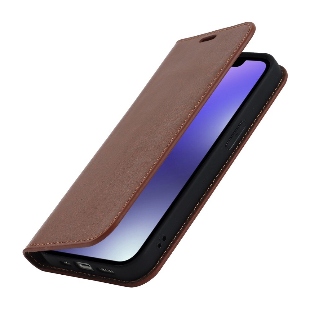 Cover Portafoglio in vera pelle iPhone 14 marrone