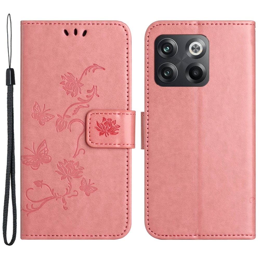 Custodia in pelle a farfalle per OnePlus 10T, rosa