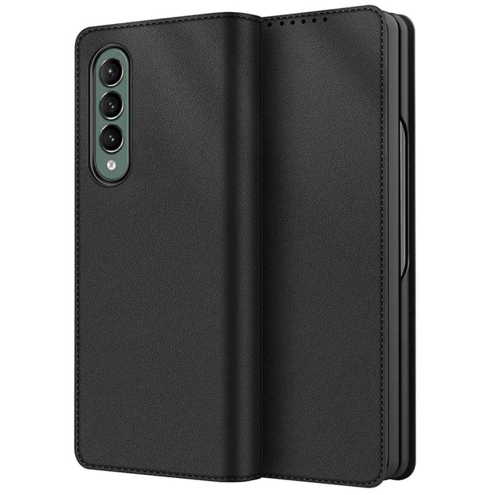 Custodia a portafoglio in vera pelle Samsung Galaxy Z Fold 4, nero