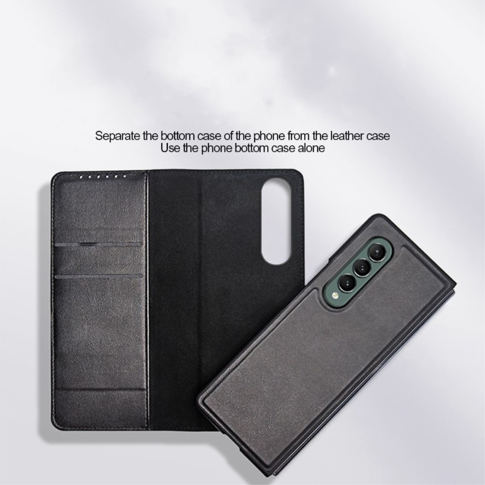 Custodia a portafoglio in vera pelle Samsung Galaxy Z Fold 4, nero