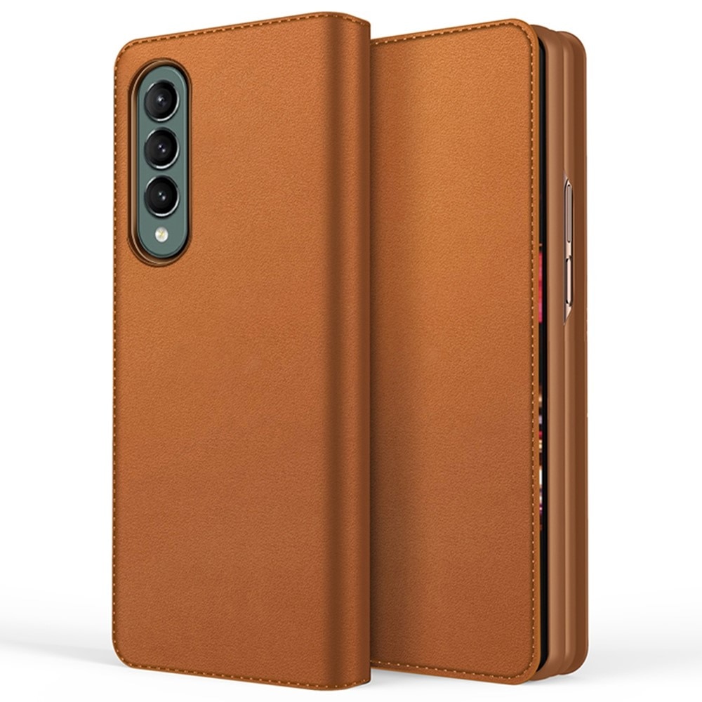 Custodia a portafoglio in vera pelle Samsung Galaxy Z Fold 4, cognac