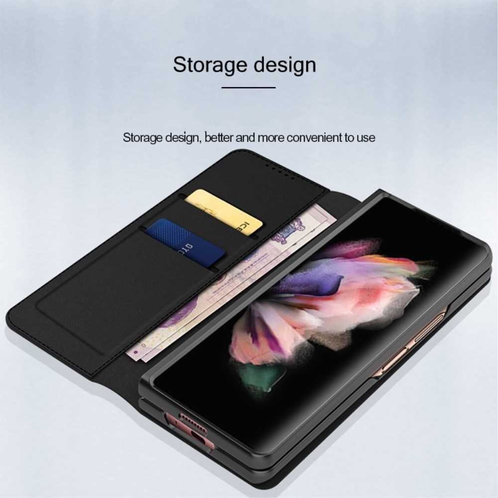 Custodia a portafoglio in vera pelle Samsung Galaxy Z Fold 4, cognac