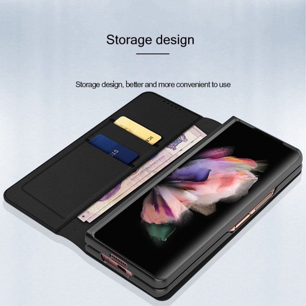 Custodia a portafoglio in vera pelle Samsung Galaxy Z Fold 4, Marrone