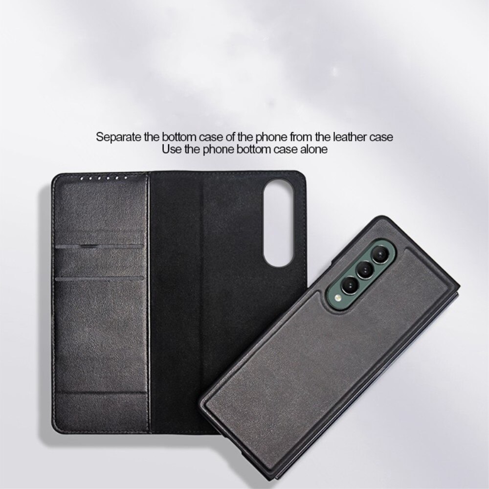 Custodia a portafoglio in vera pelle Samsung Galaxy Z Fold 4, Marrone