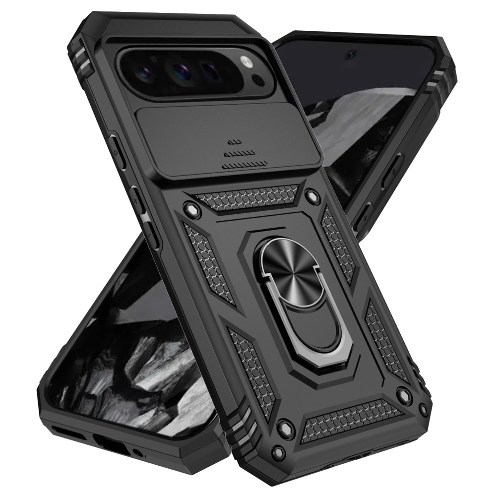 Cover ibride con anello e protezione fotocamera Google Pixel 9 Pro XL Nero