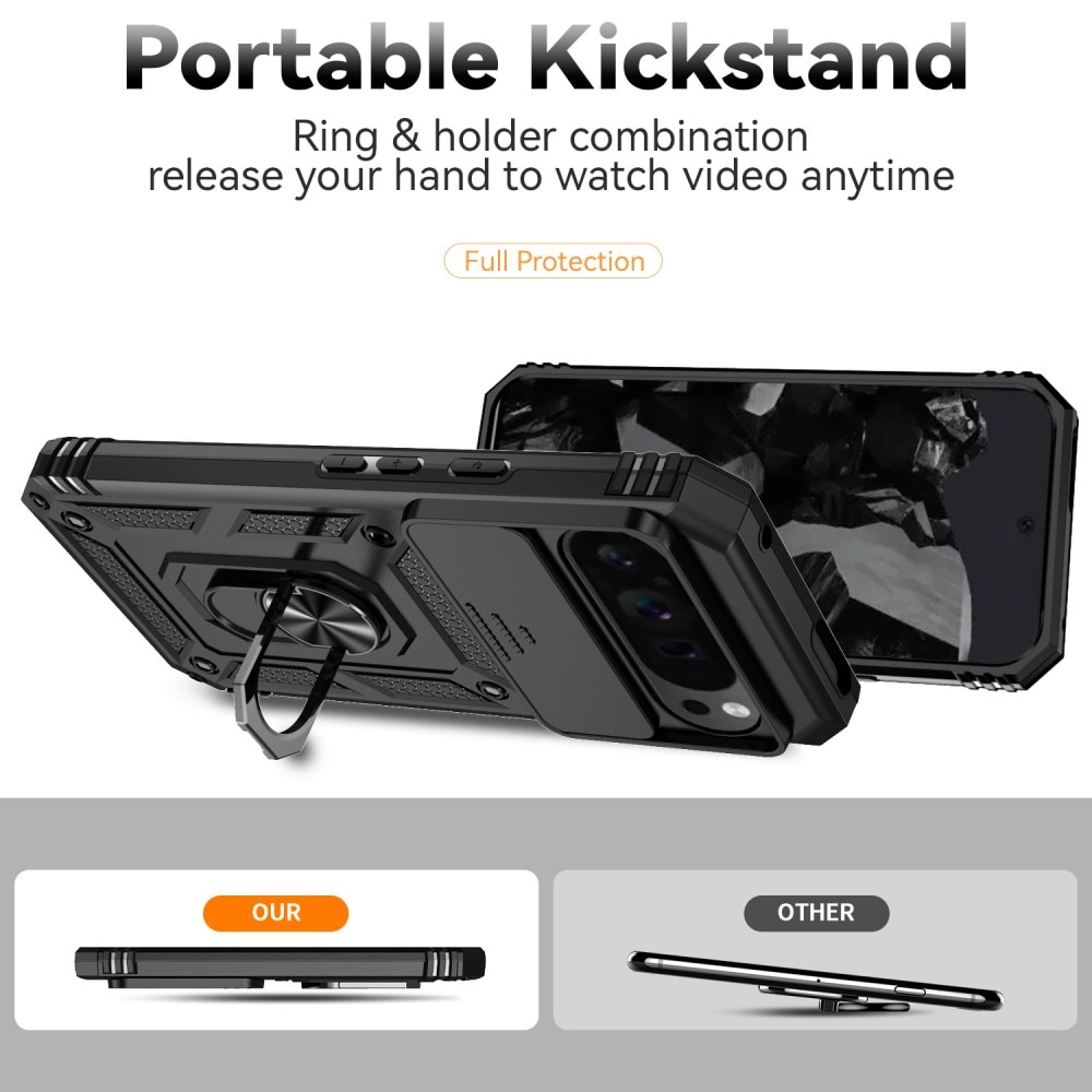 Cover ibride con anello e protezione fotocamera Google Pixel 9 Pro XL Nero