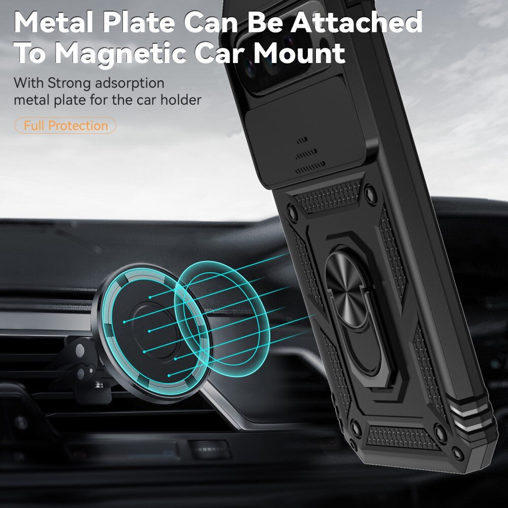 Cover ibride con anello e protezione fotocamera Google Pixel 9 Pro XL Nero