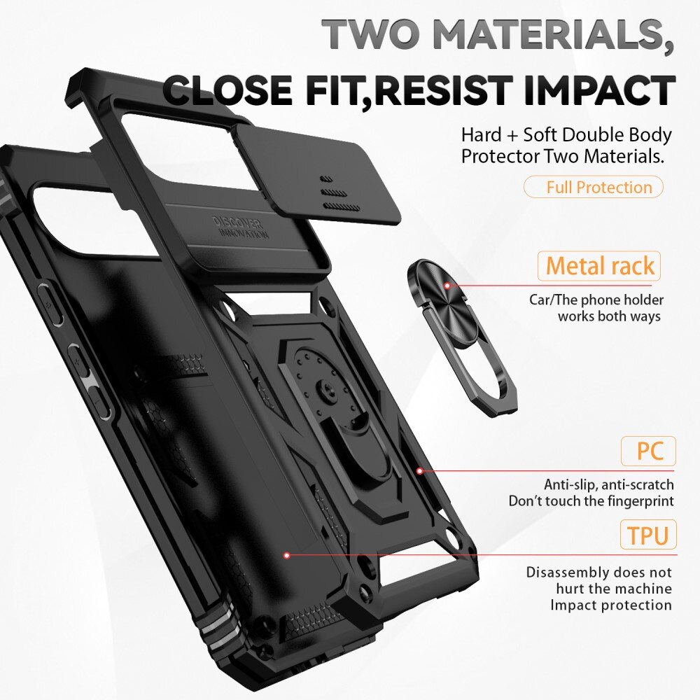 Cover ibride con anello e protezione fotocamera Google Pixel 9 Pro XL Nero
