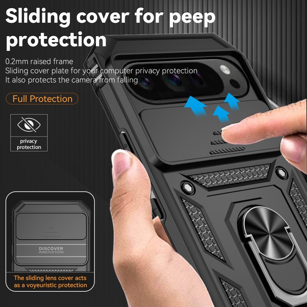 Cover ibride con anello e protezione fotocamera Google Pixel 9 Pro XL Nero