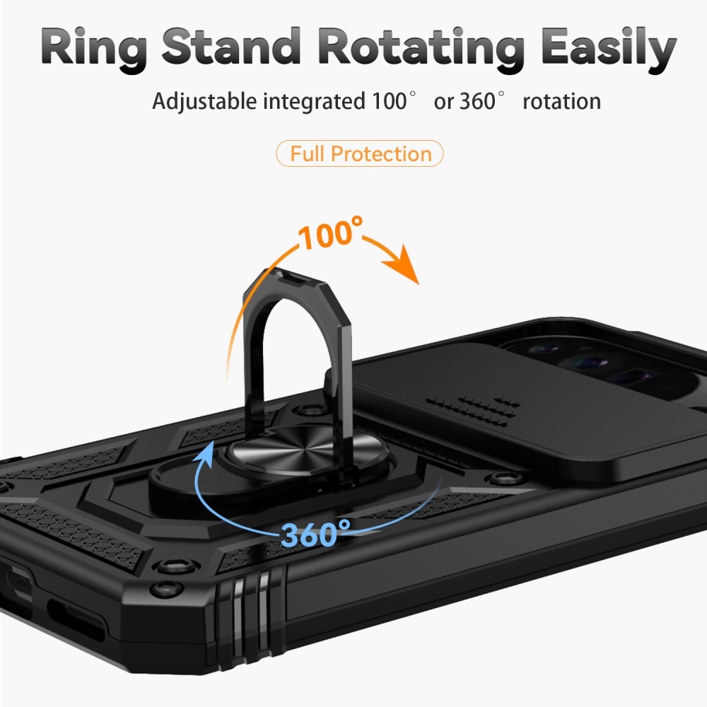 Cover ibride con anello e protezione fotocamera Google Pixel 9 Pro XL Nero