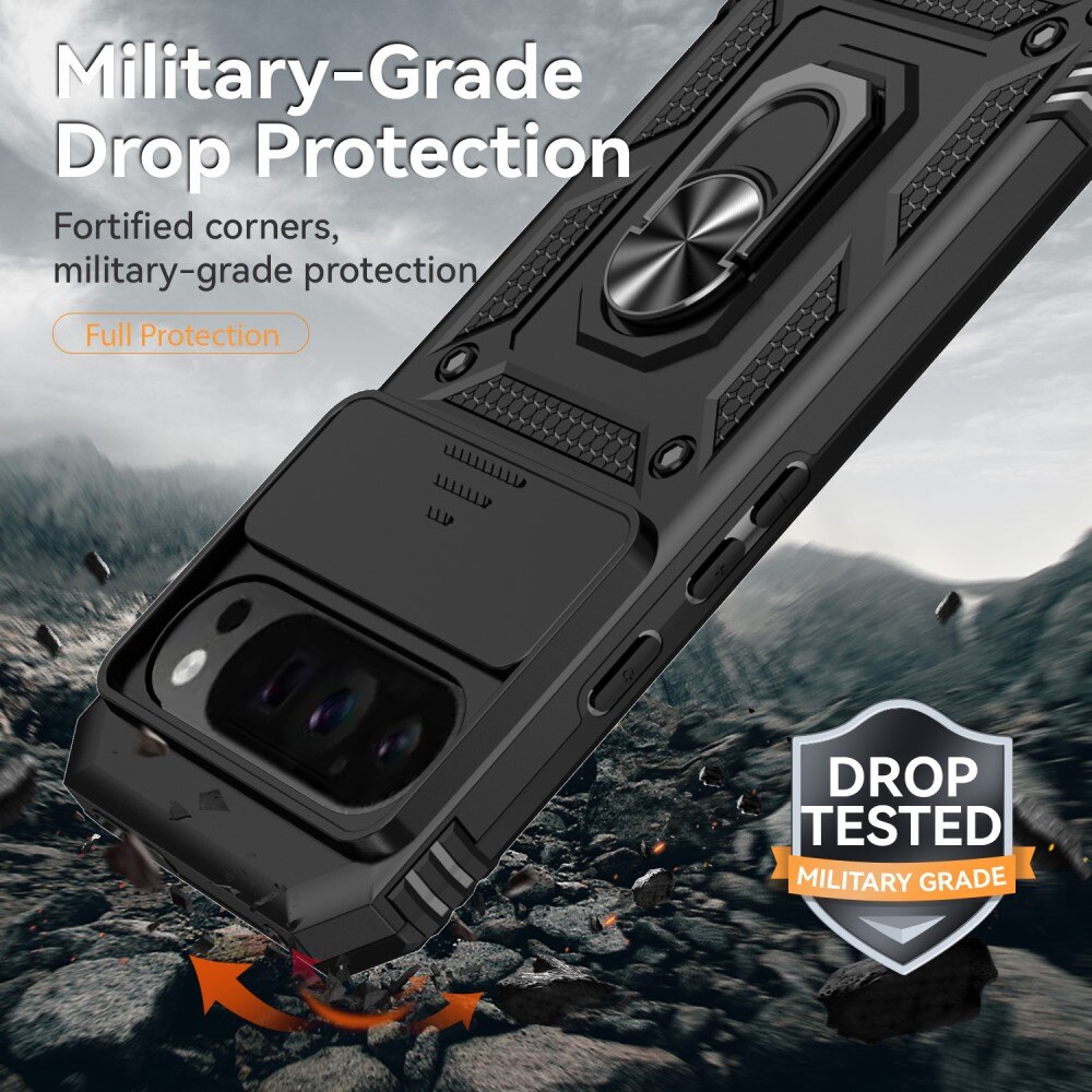 Cover ibride con anello e protezione fotocamera Google Pixel 9 Pro XL Nero
