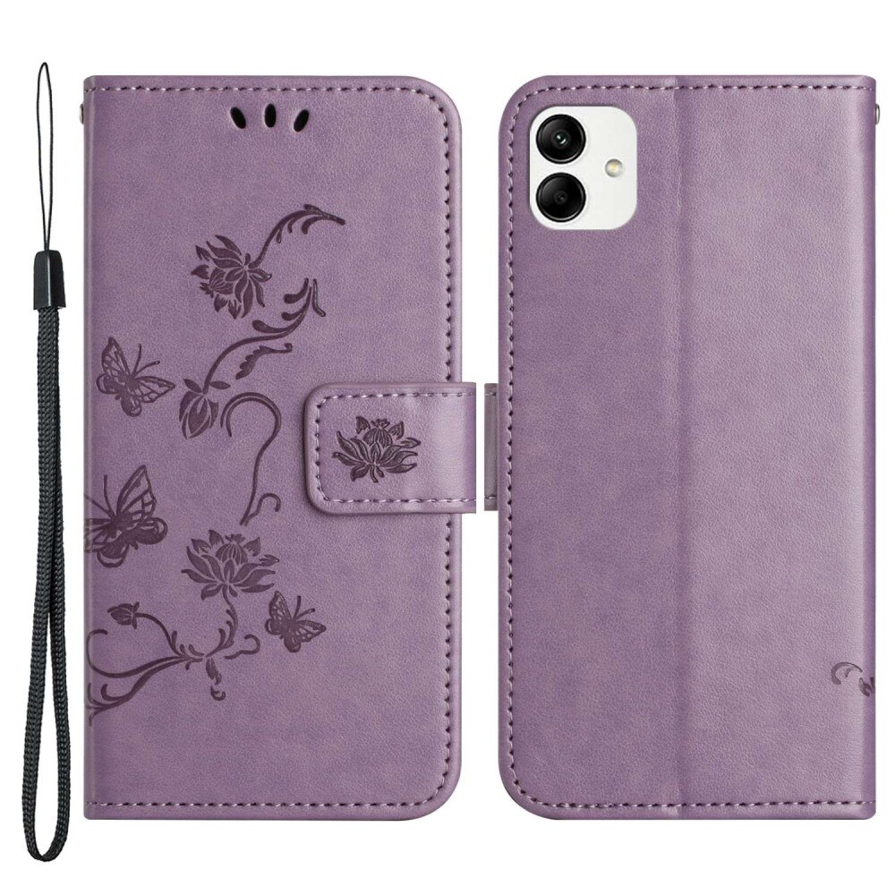 Custodia in pelle a farfalle per Samsung Galaxy A04, viola