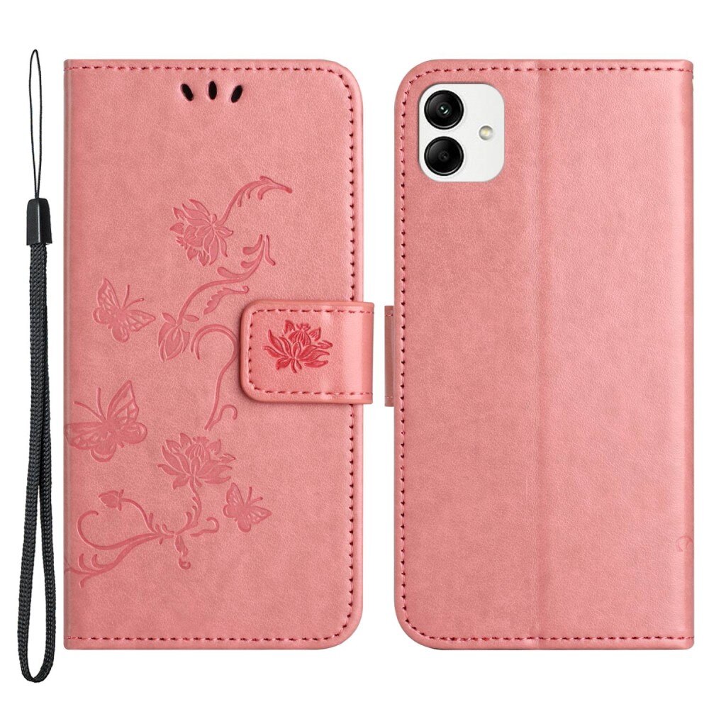 Custodia in pelle a farfalle per Samsung Galaxy A04, rosa