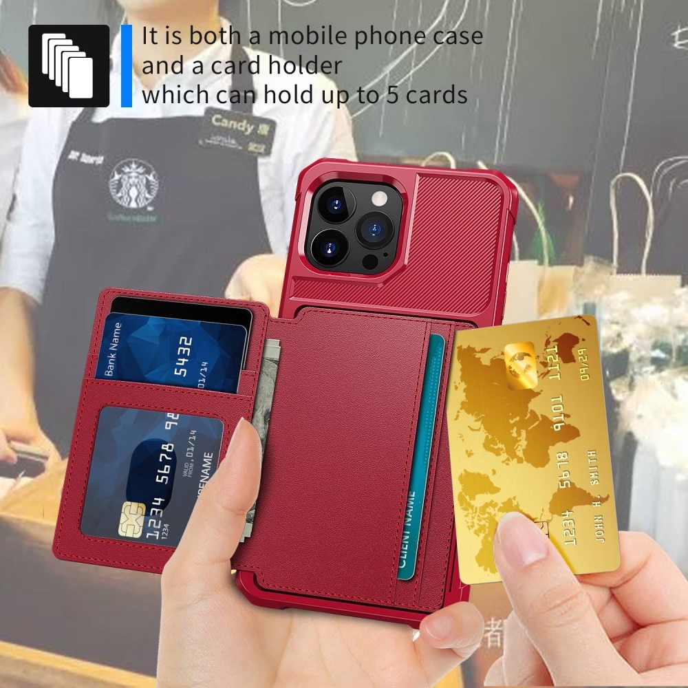 Cover con portacarte Tough Multi-slot iPhone 14 Pro Rosso