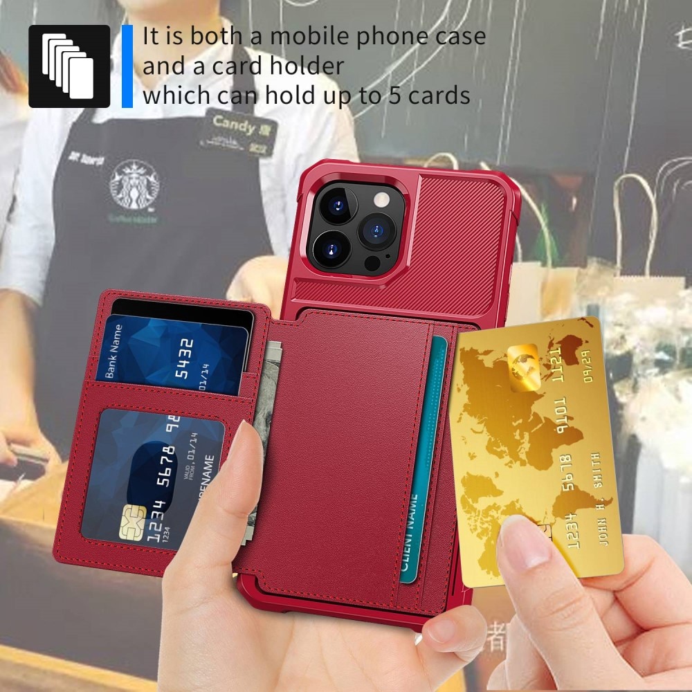 Cover con portacarte Tough Multi-slot iPhone 14 Pro Max Rosso