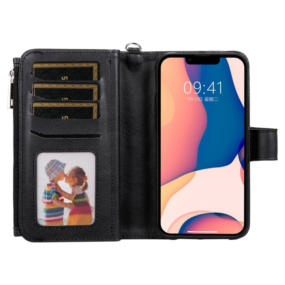 Zipper Magnet Wallet iPhone 14 Plus Nero