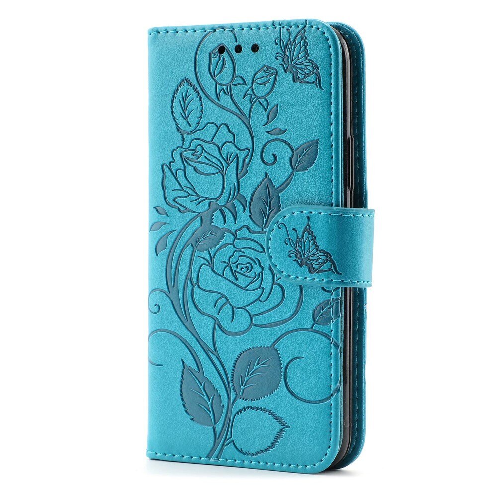 Custodia in pelle con rose iPhone 12/12 Pro Blu