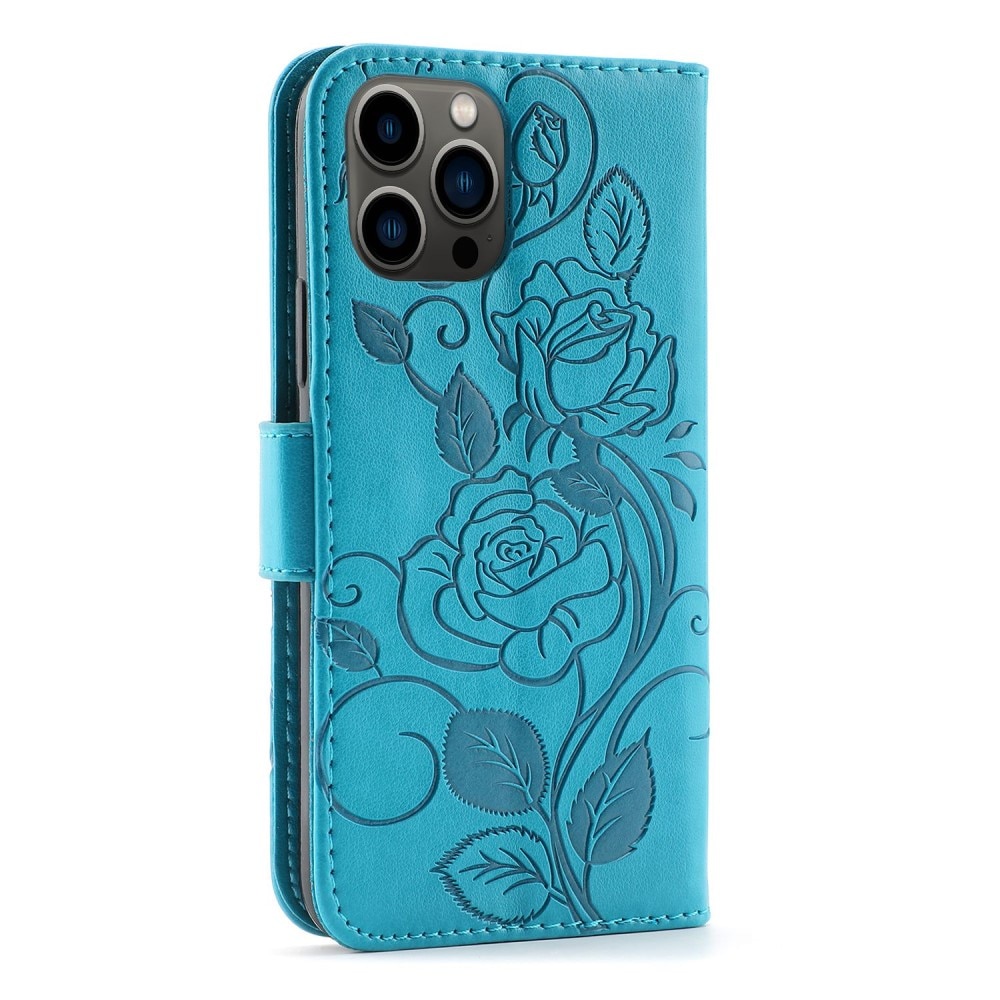 Custodia in pelle con rose iPhone 12/12 Pro Blu