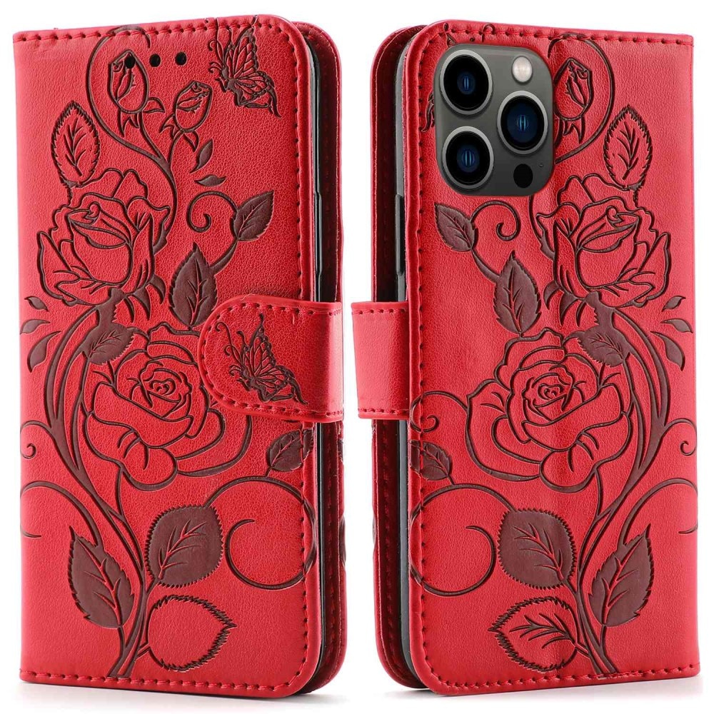 Custodia in pelle con rose iPhone 12/12 Pro Rosso