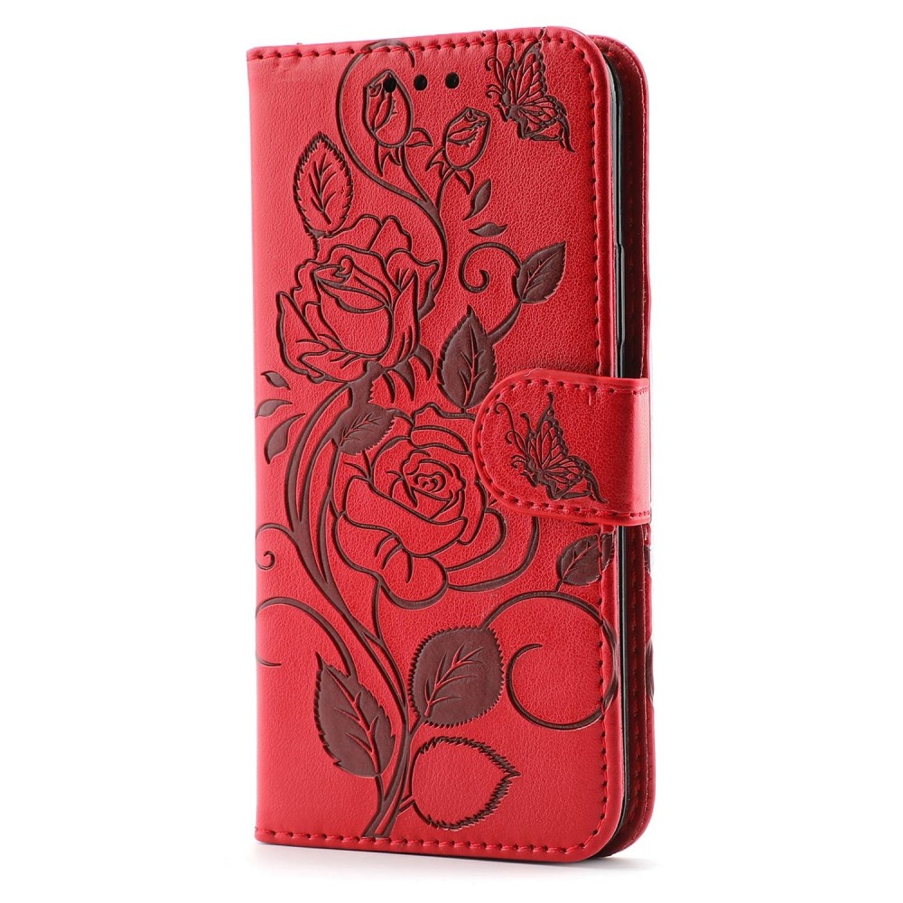 Custodia in pelle con rose iPhone 12/12 Pro Rosso