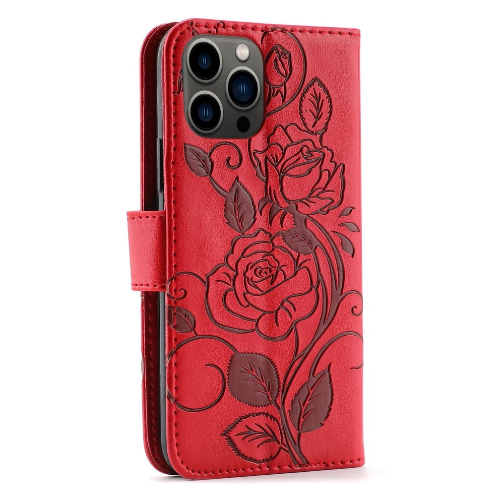 Custodia in pelle con rose iPhone 12/12 Pro Rosso