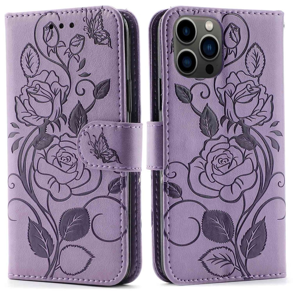 Custodia in pelle con rose iPhone 12/12 Pro Viola